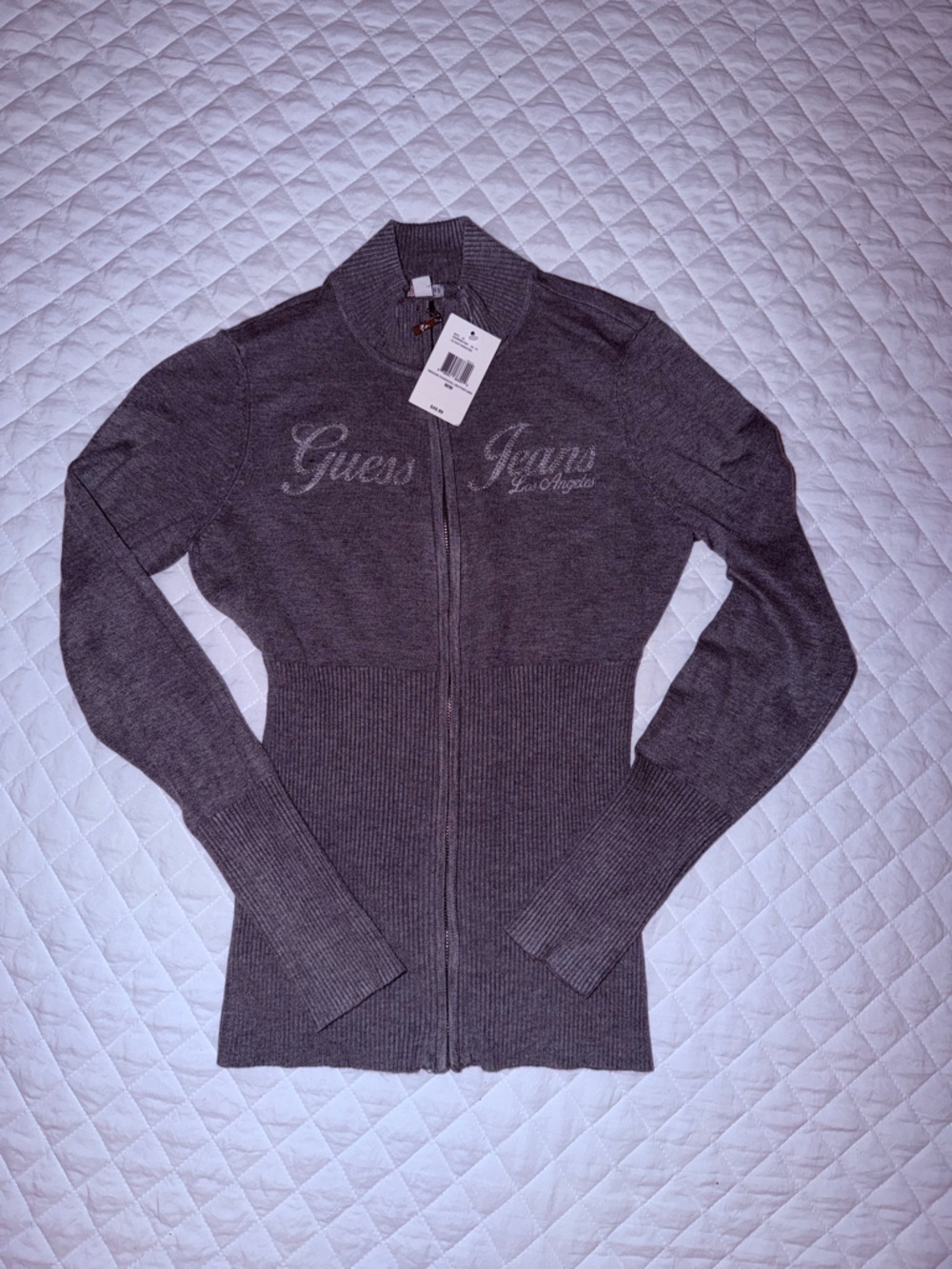 Guess Gray Full-Zip Knit Jacket